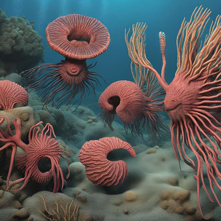 Crinoideos en el mar color rosa 